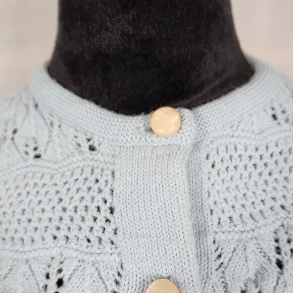 Vtg 1970s Rosanna Wintuk Blue Knit Cardigan Orlon Acrylic Round Neck Sweater - Picture 2 of 16